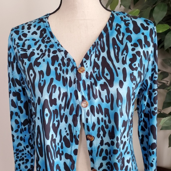 New! Blue Leopard Print Kimino Cardigan - Picture 4 of 5